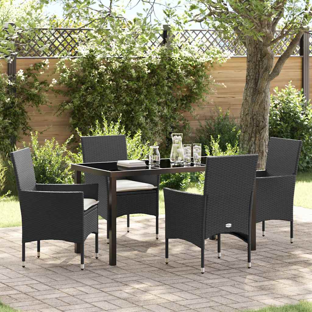 Garten Essgruppe mit Kissen 5 pcs Schwarz Poly-Rattan