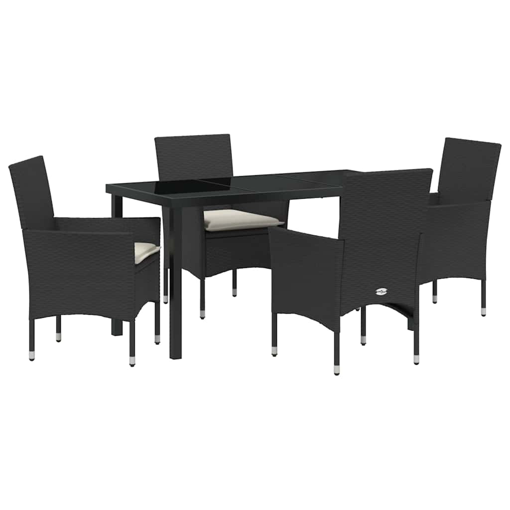 Garten Essgruppe mit Kissen 5 pcs Schwarz Poly-Rattan