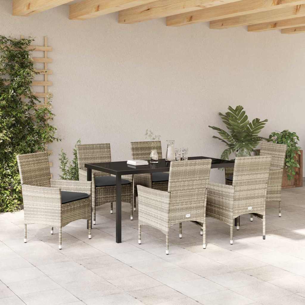 Garten Essgruppe mit Kissen 7 pcs Hellgrau Poly-Rattan