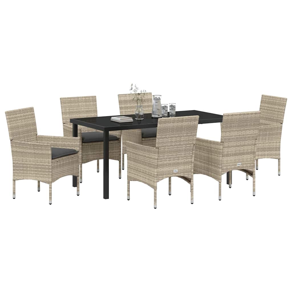 Garten Essgruppe mit Kissen 7 pcs Hellgrau Poly-Rattan