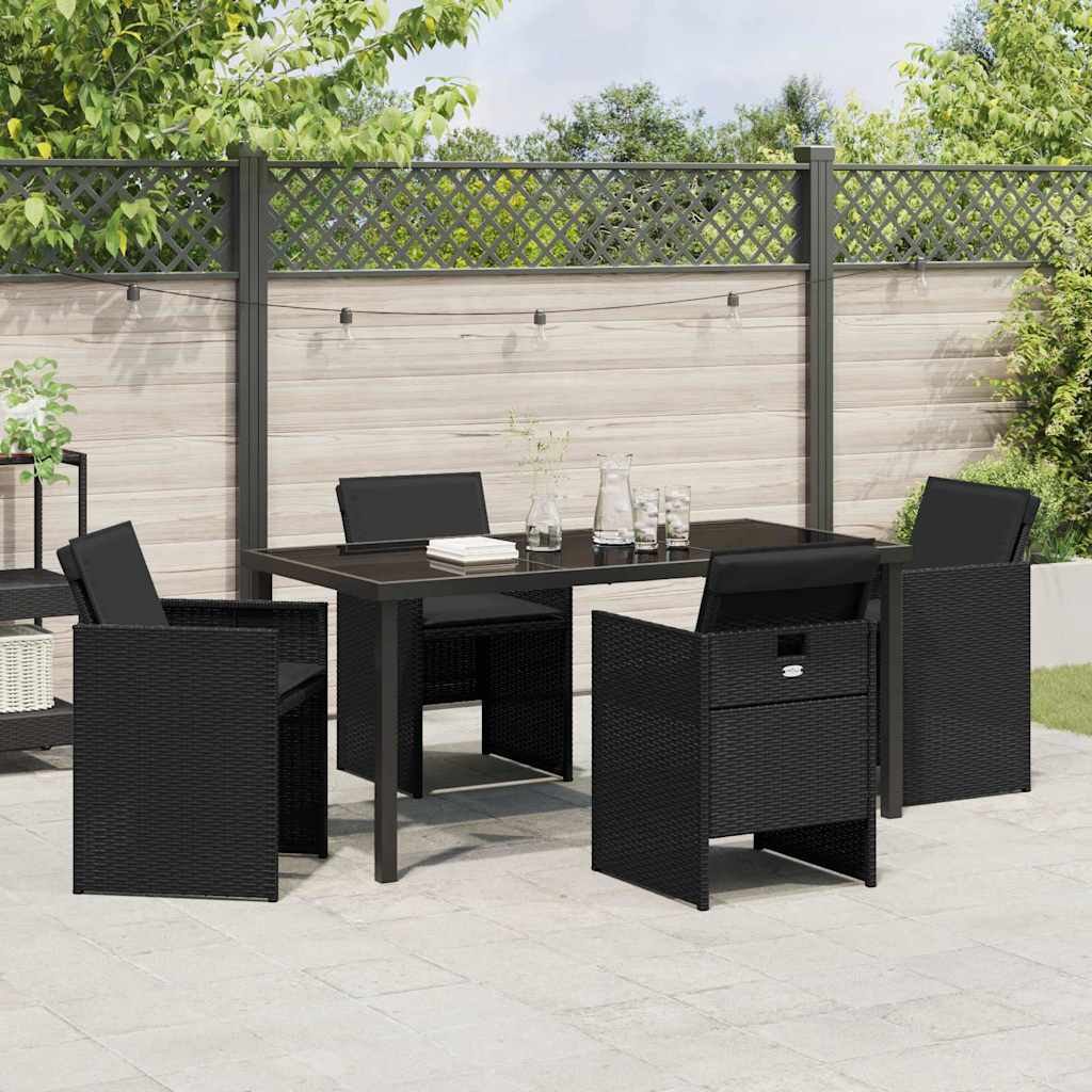 Garten Essgruppe mit Kissen 5 pcs Schwarz Poly-Rattan