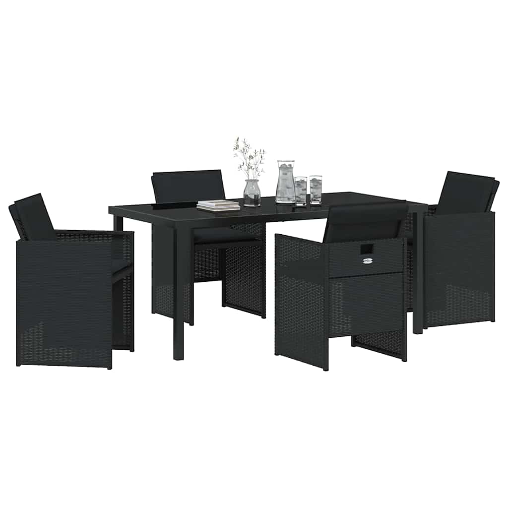 Garten Essgruppe mit Kissen 5 pcs Schwarz Poly-Rattan