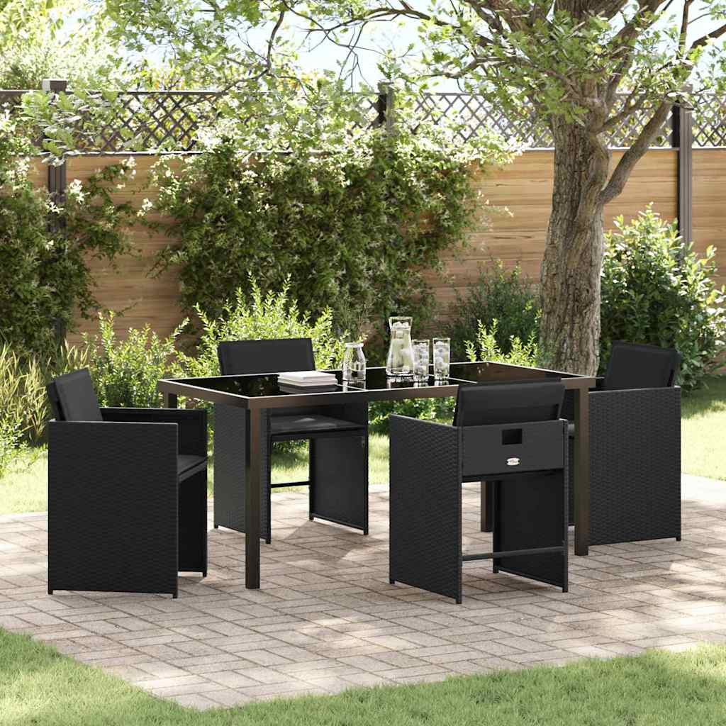 Garten Essgruppe mit Kissen 5 pcs Schwarz Poly-Rattan
