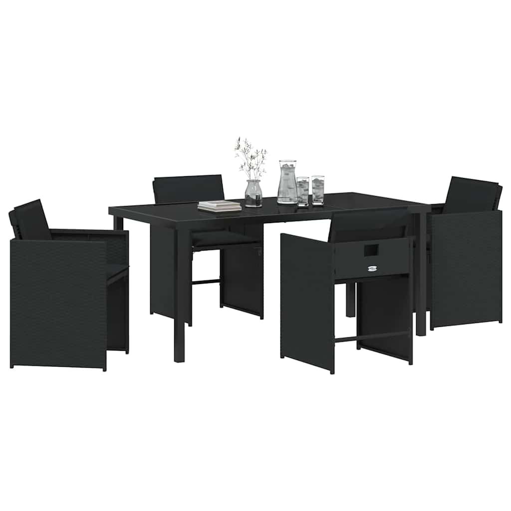 Garten Essgruppe mit Kissen 5 pcs Schwarz Poly-Rattan