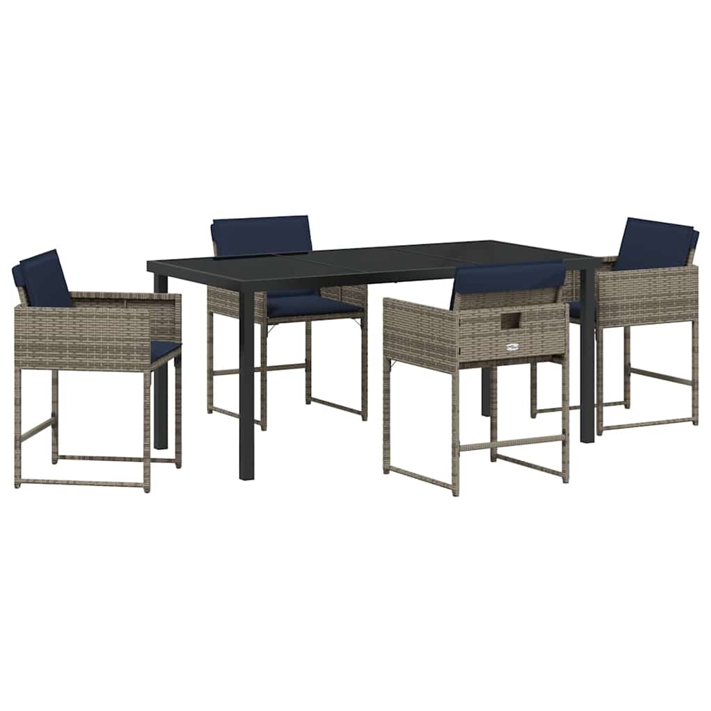 Garten Essgruppe mit Kissen 5 pcs Grau Poly-Rattan
