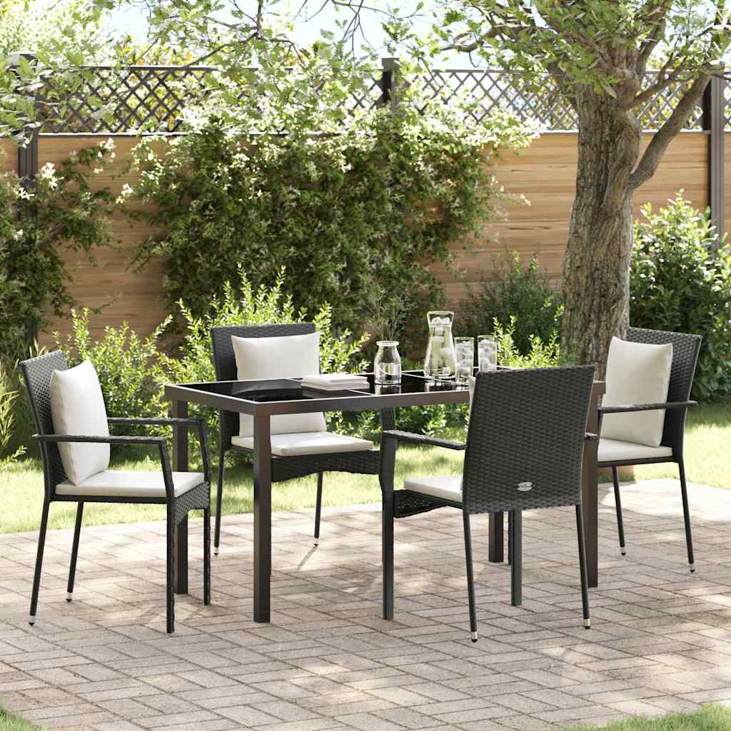 Garten Essgruppe mit Kissen 5 pcs Schwarz Poly-Rattan
