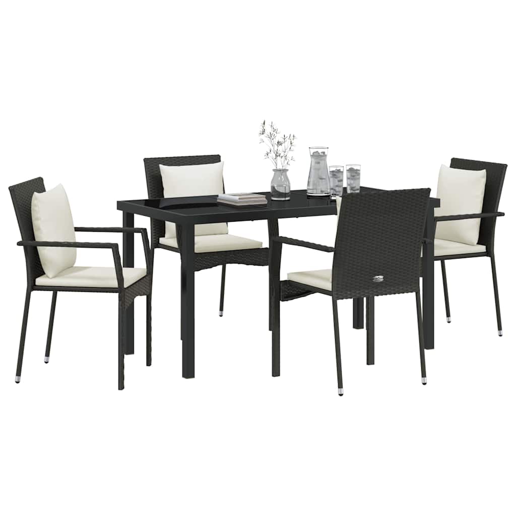 Garten Essgruppe mit Kissen 5 pcs Schwarz Poly-Rattan