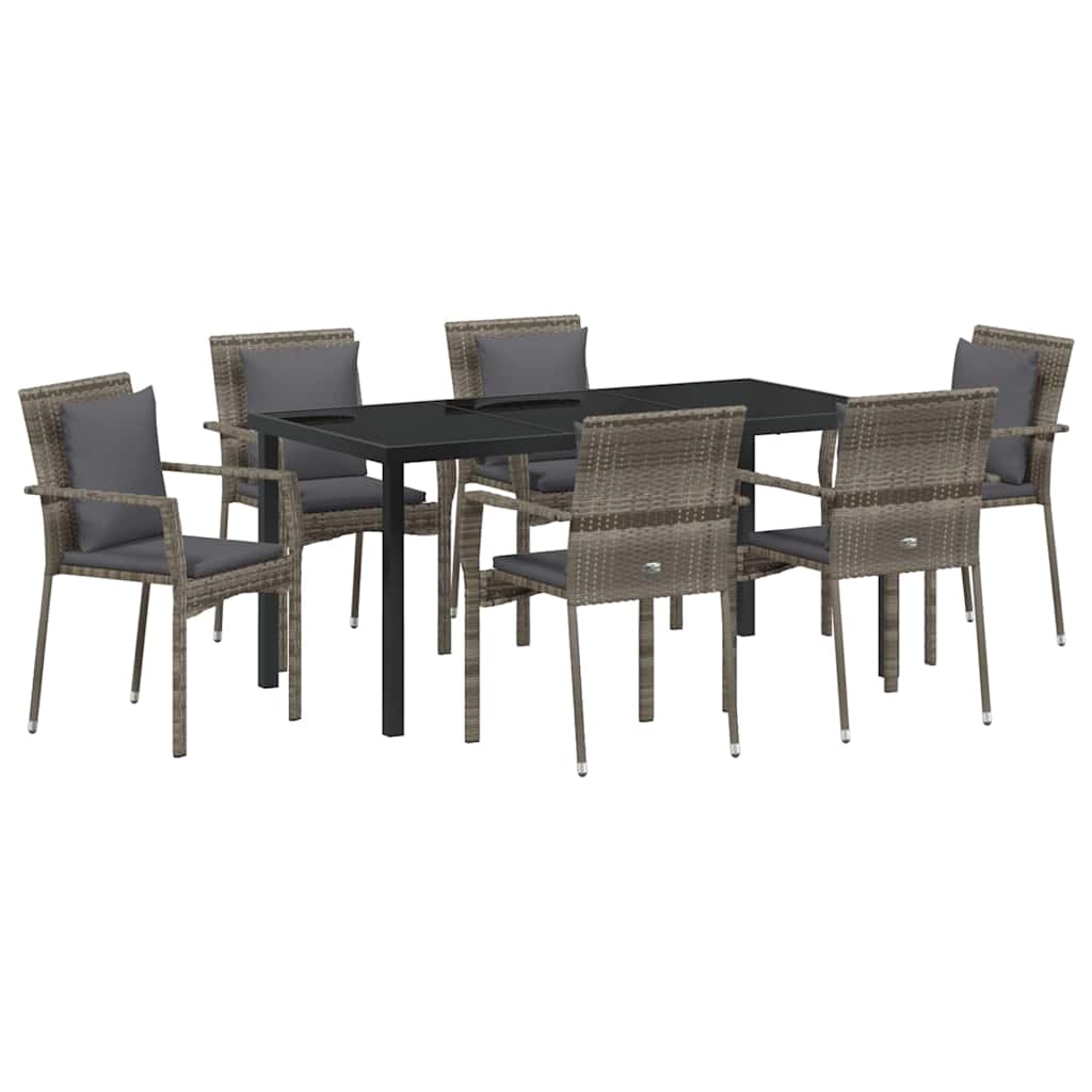 Garten Essgruppe mit Kissen 7 pcs Grau Poly-Rattan