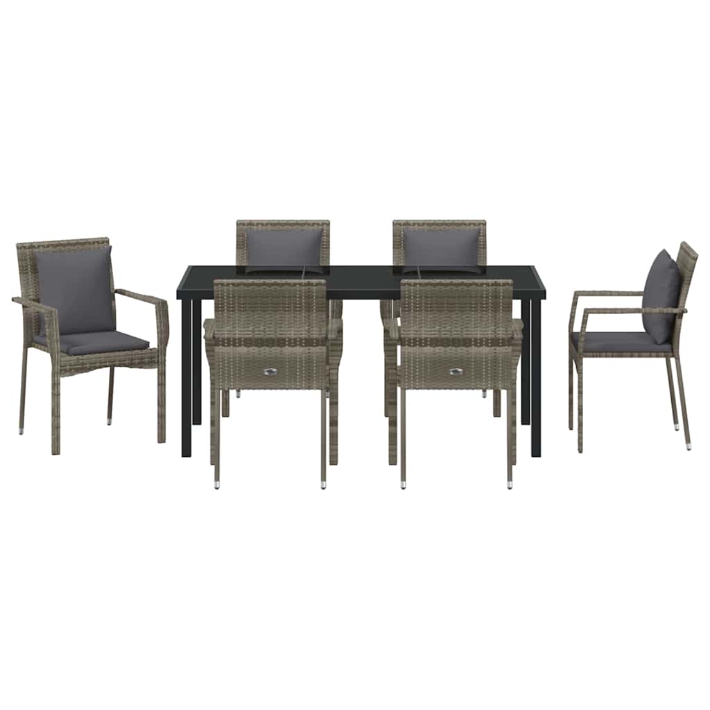 Garten Essgruppe mit Kissen 7 pcs Grau Poly-Rattan