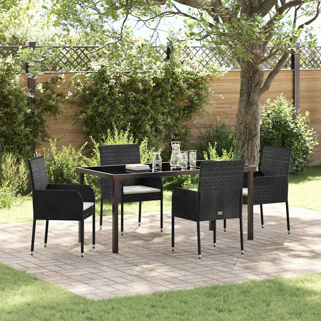 Garten Essgruppe mit Kissen 5 pcs Schwarz Poly-Rattan