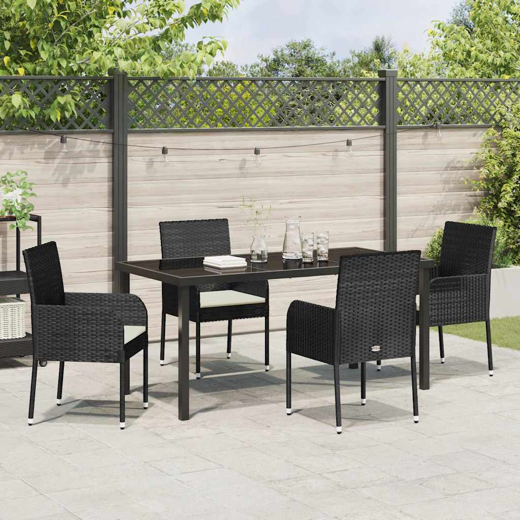 Garten Essgruppe mit Kissen 5 pcs Schwarz Poly-Rattan