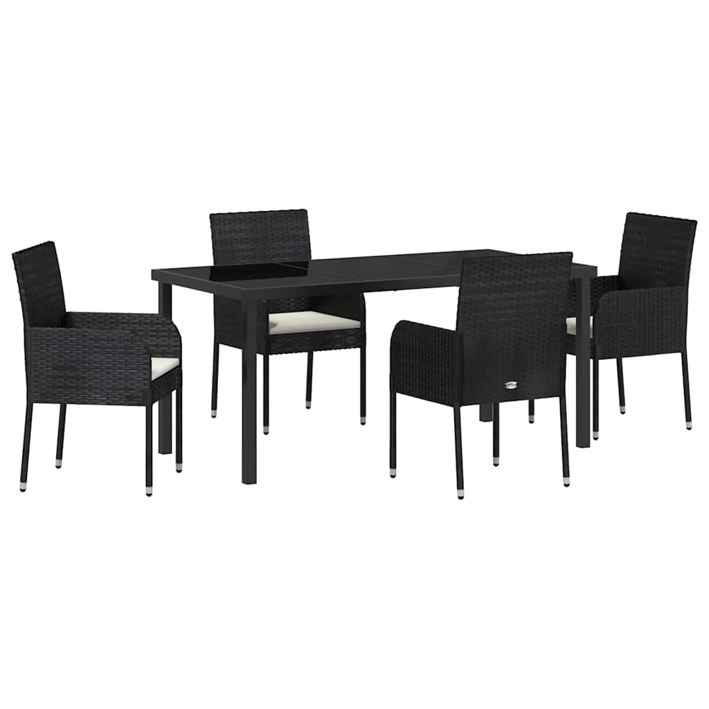 Garten Essgruppe mit Kissen 5 pcs Schwarz Poly-Rattan