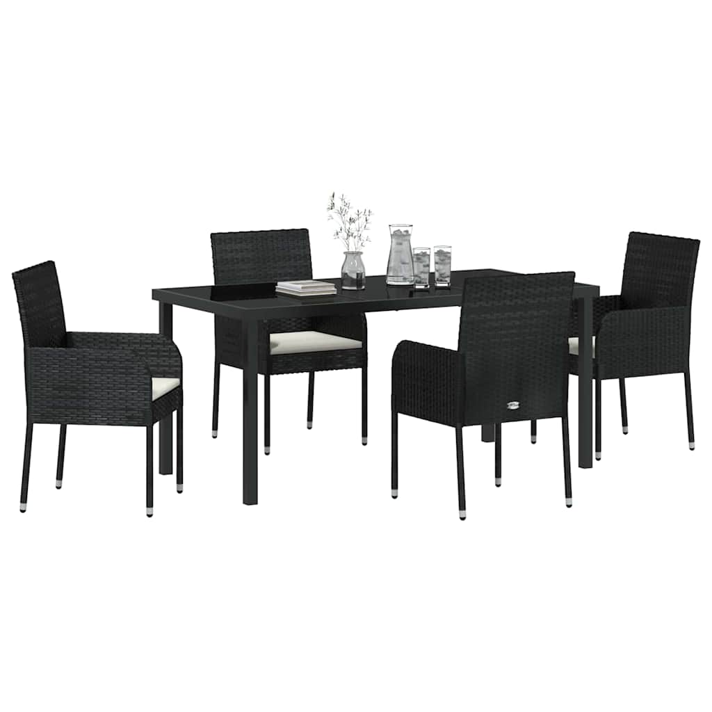 Garten Essgruppe mit Kissen 5 pcs Schwarz Poly-Rattan