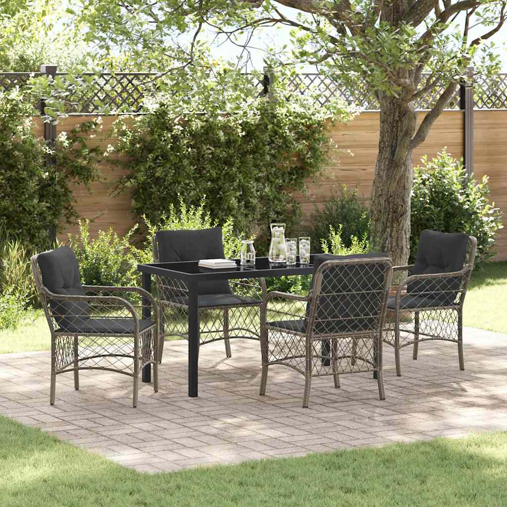 Garten Essgruppe mit Kissen 5 pcs Grau Poly-Rattan