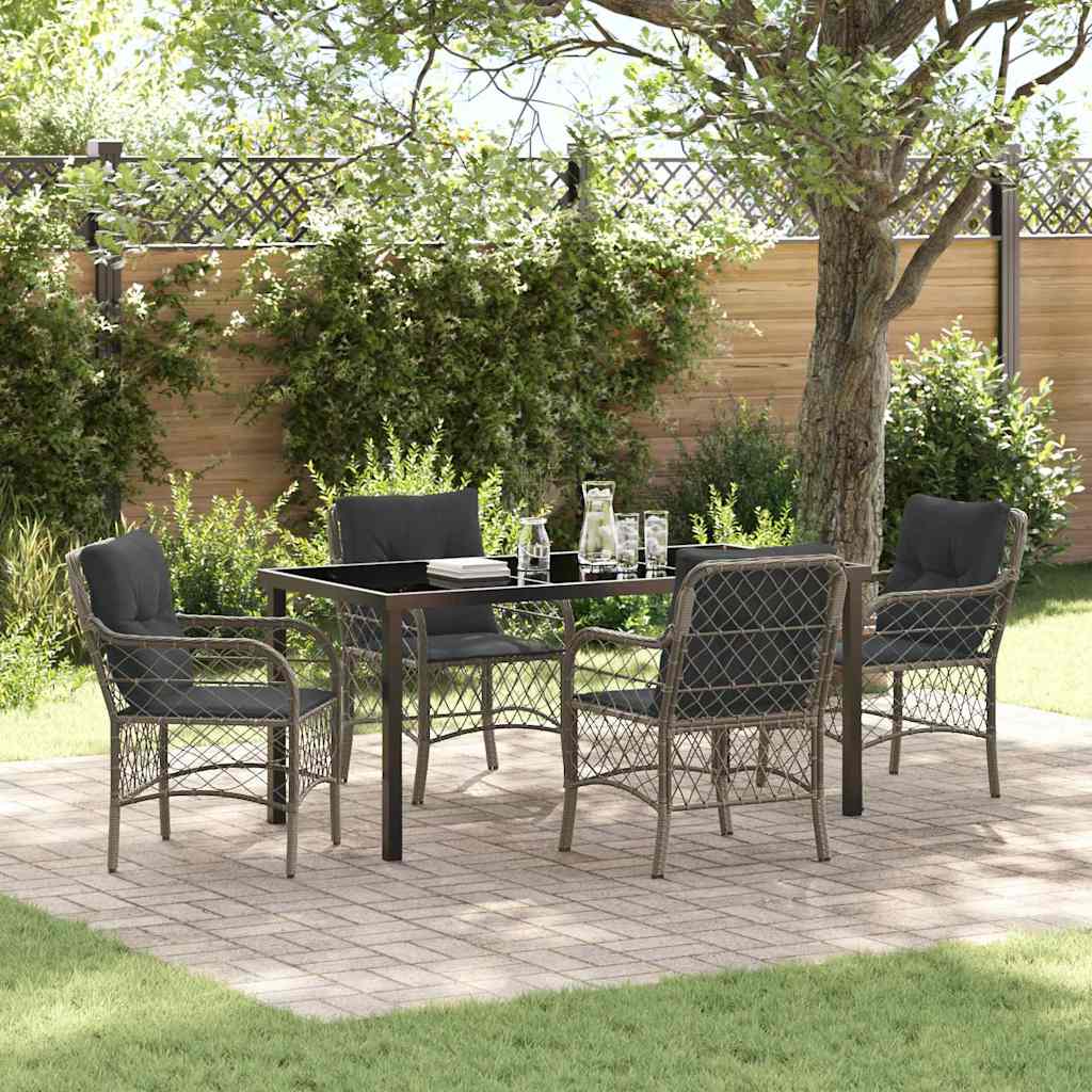 Garten Essgruppe mit Kissen 5 pcs Grau Poly-Rattan