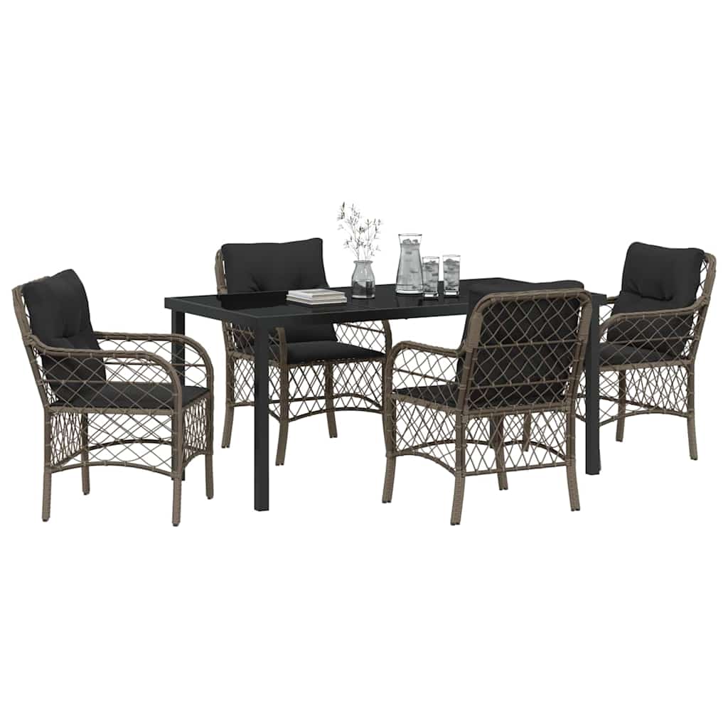 Garten Essgruppe mit Kissen 5 pcs Grau Poly-Rattan