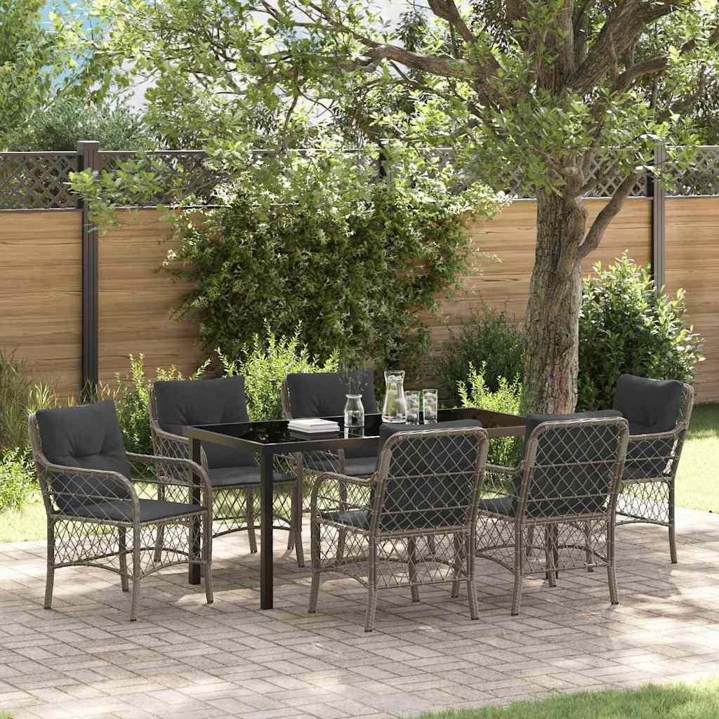 Garten Essgruppe mit Kissen 7 pcs Grau Poly-Rattan