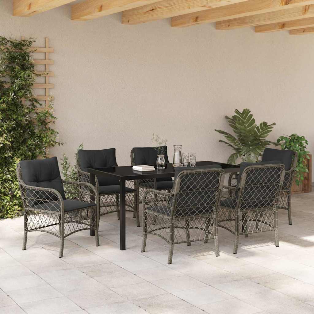 Garten Essgruppe mit Kissen 7 pcs Grau Poly-Rattan