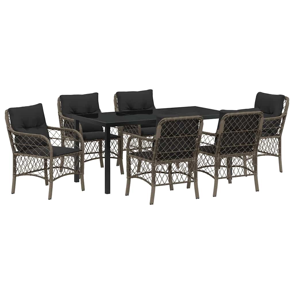 Garten Essgruppe mit Kissen 7 pcs Grau Poly-Rattan