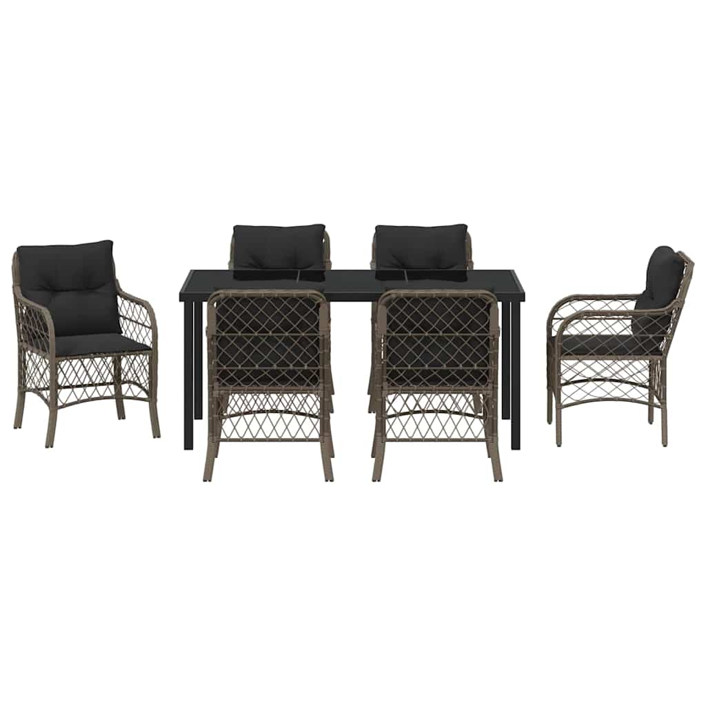 Garten Essgruppe mit Kissen 7 pcs Grau Poly-Rattan