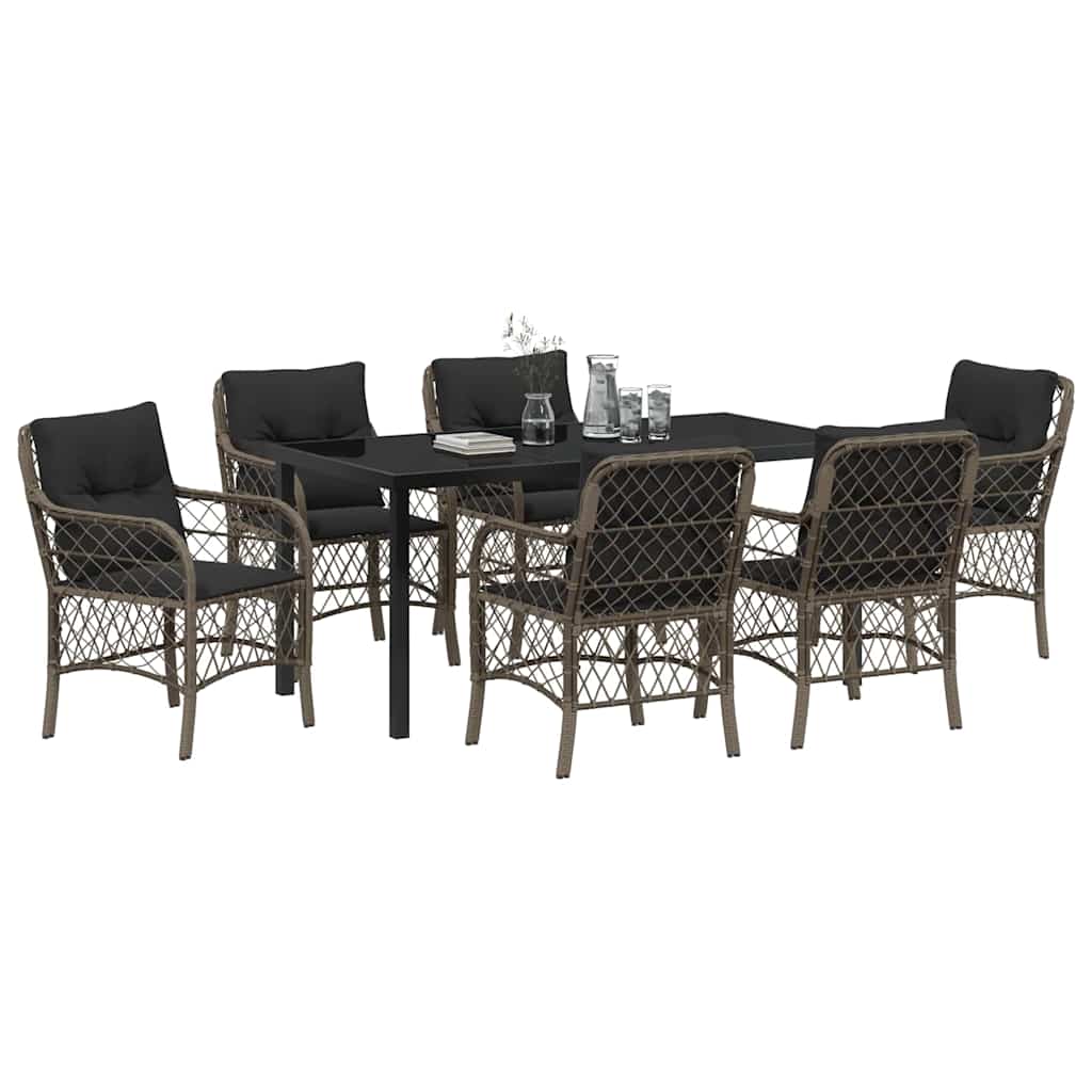 Garten Essgruppe mit Kissen 7 pcs Grau Poly-Rattan