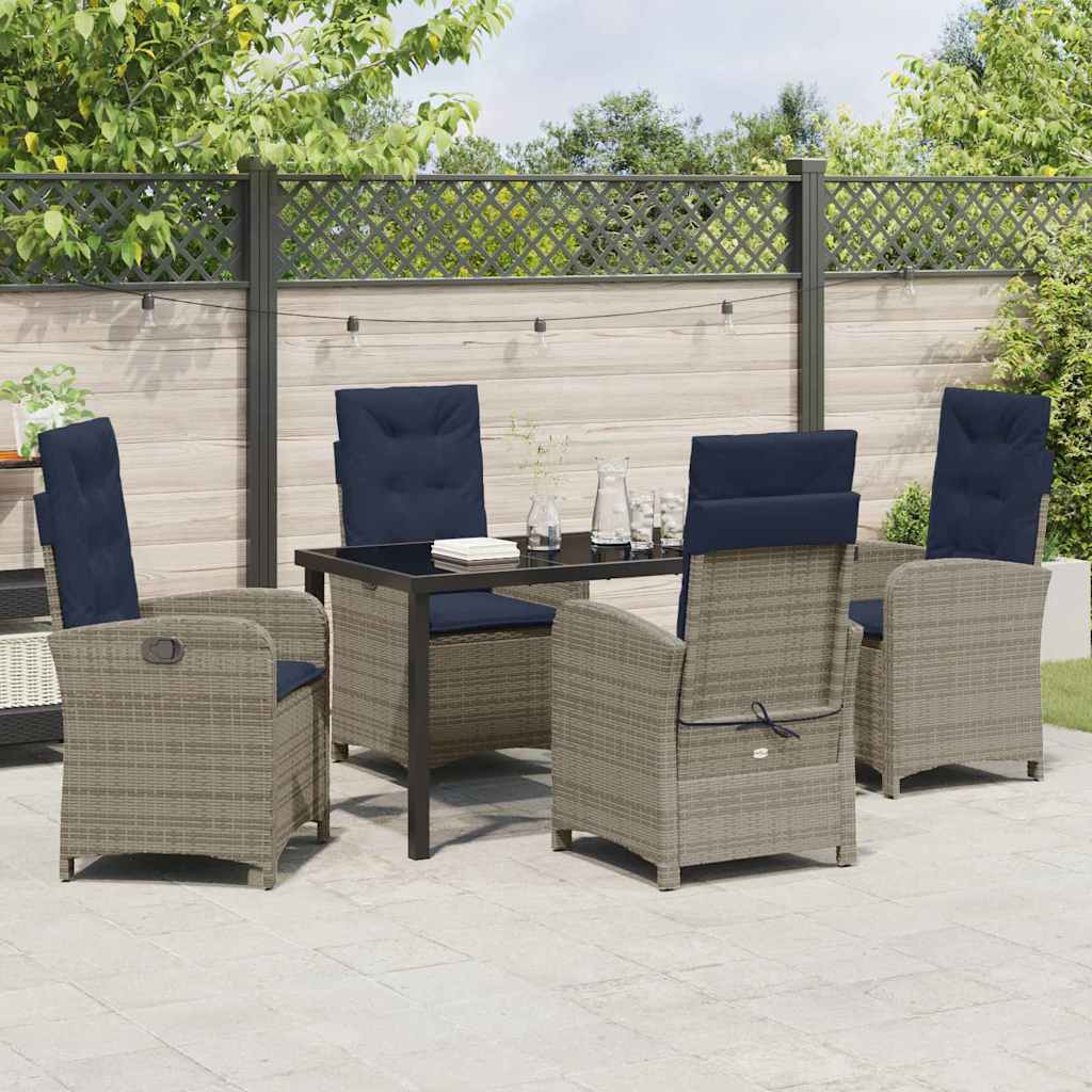 Garten Essgruppe mit Kissen 5 pcs Grau Poly-Rattan
