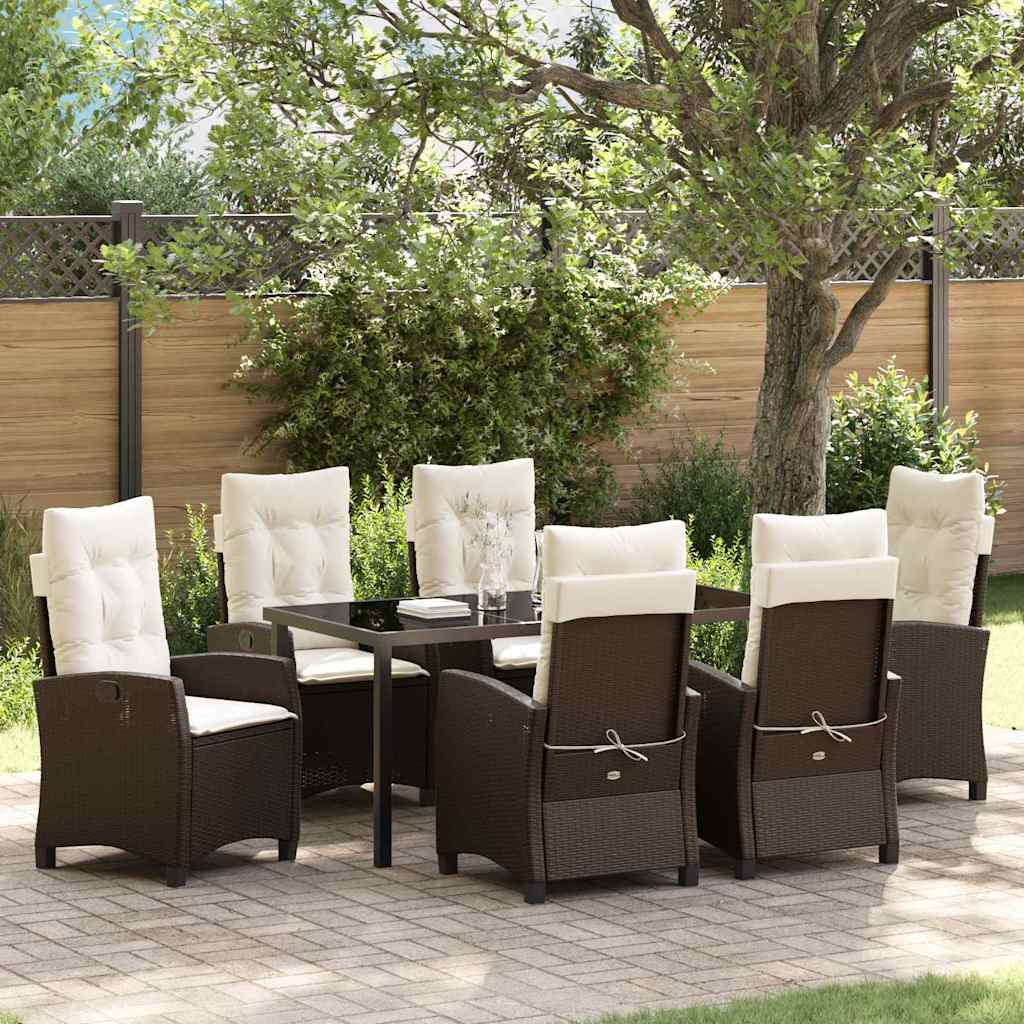 Garten Essgruppe mit Kissen 7 pcs Braun Poly-Rattan