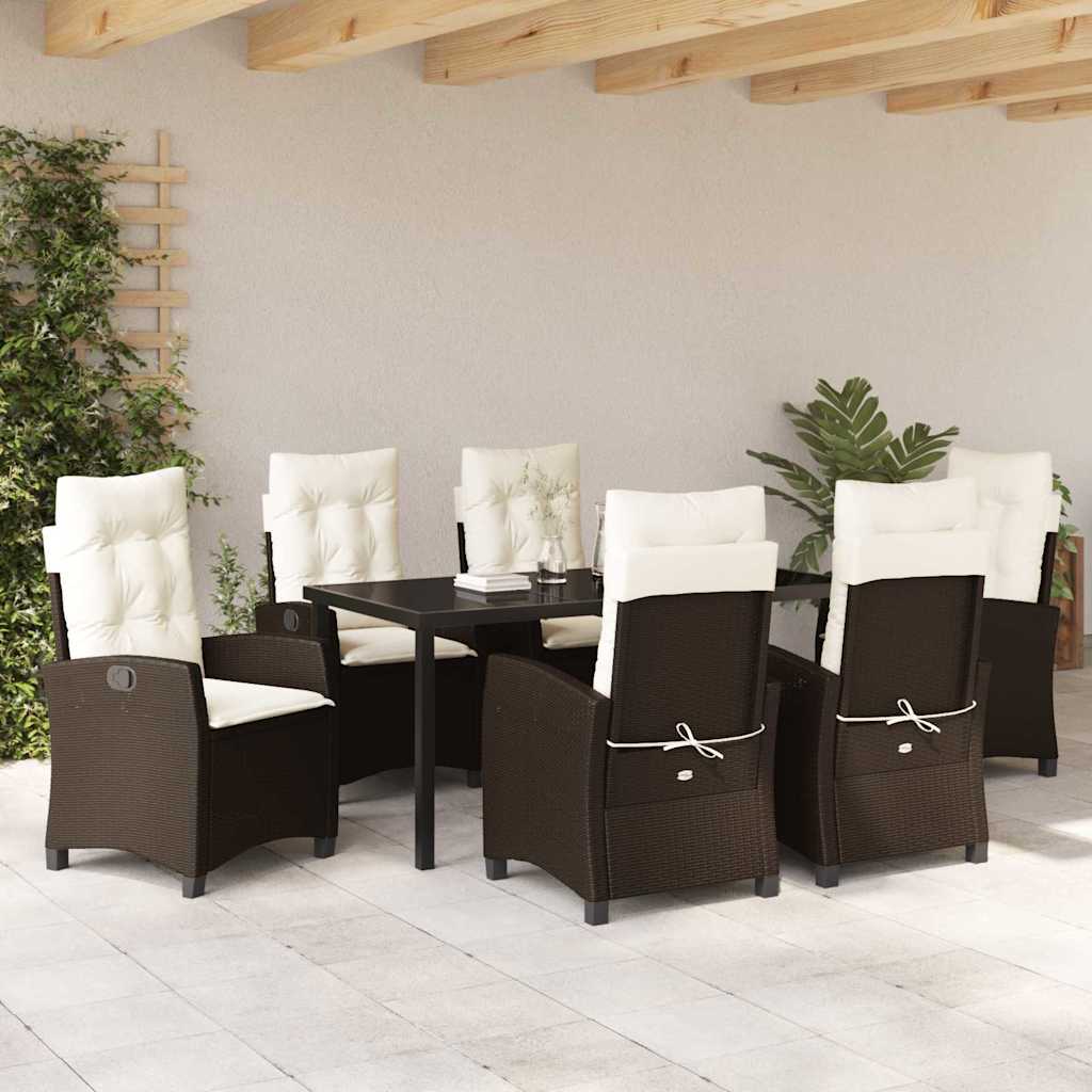 Garten Essgruppe mit Kissen 7 pcs Braun Poly-Rattan