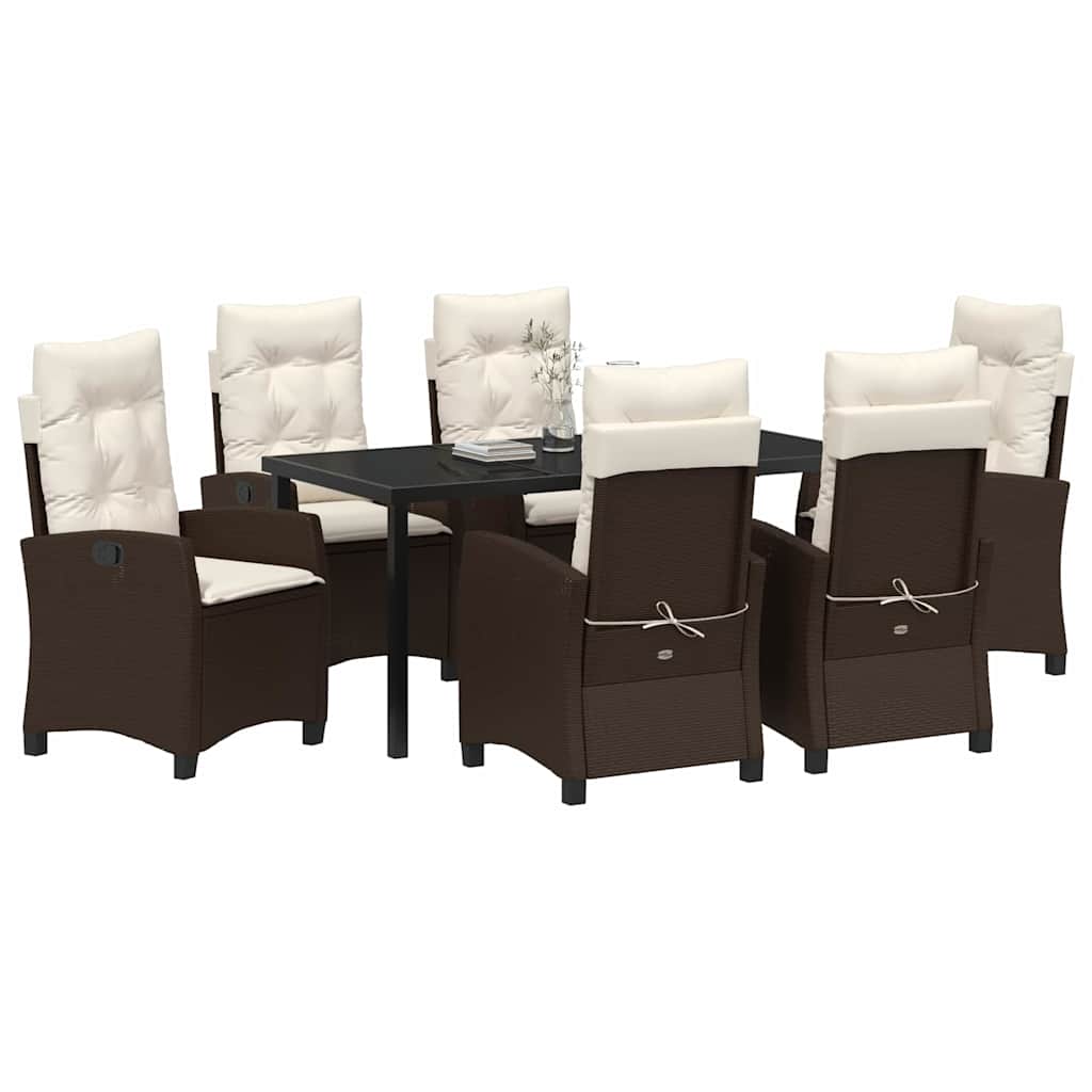Garten Essgruppe mit Kissen 7 pcs Braun Poly-Rattan