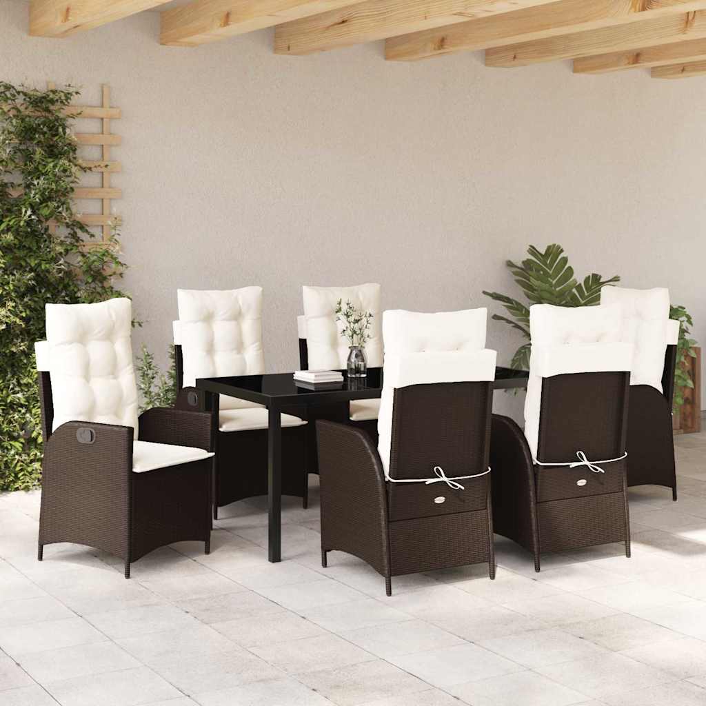 Garten Essgruppe mit Kissen 7 pcs Braun Poly-Rattan