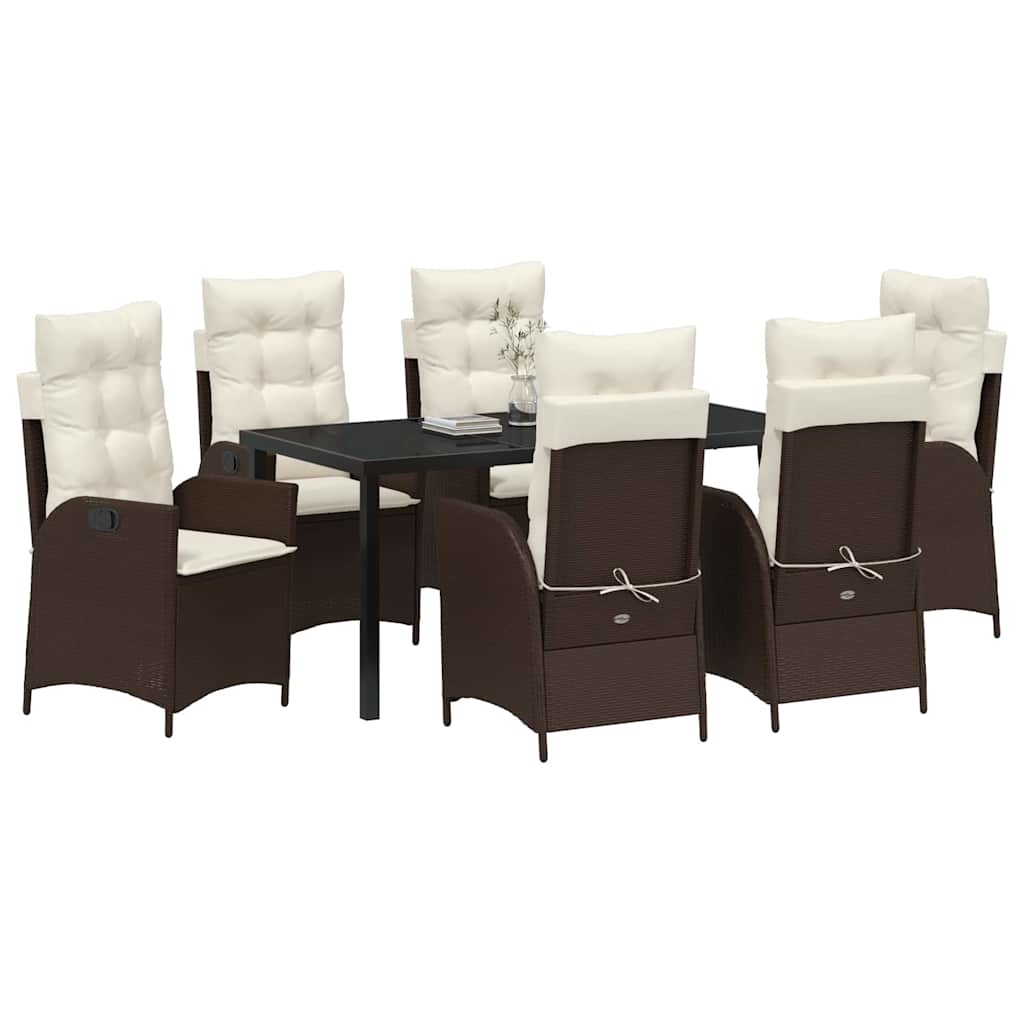 Garten Essgruppe mit Kissen 7 pcs Braun Poly-Rattan