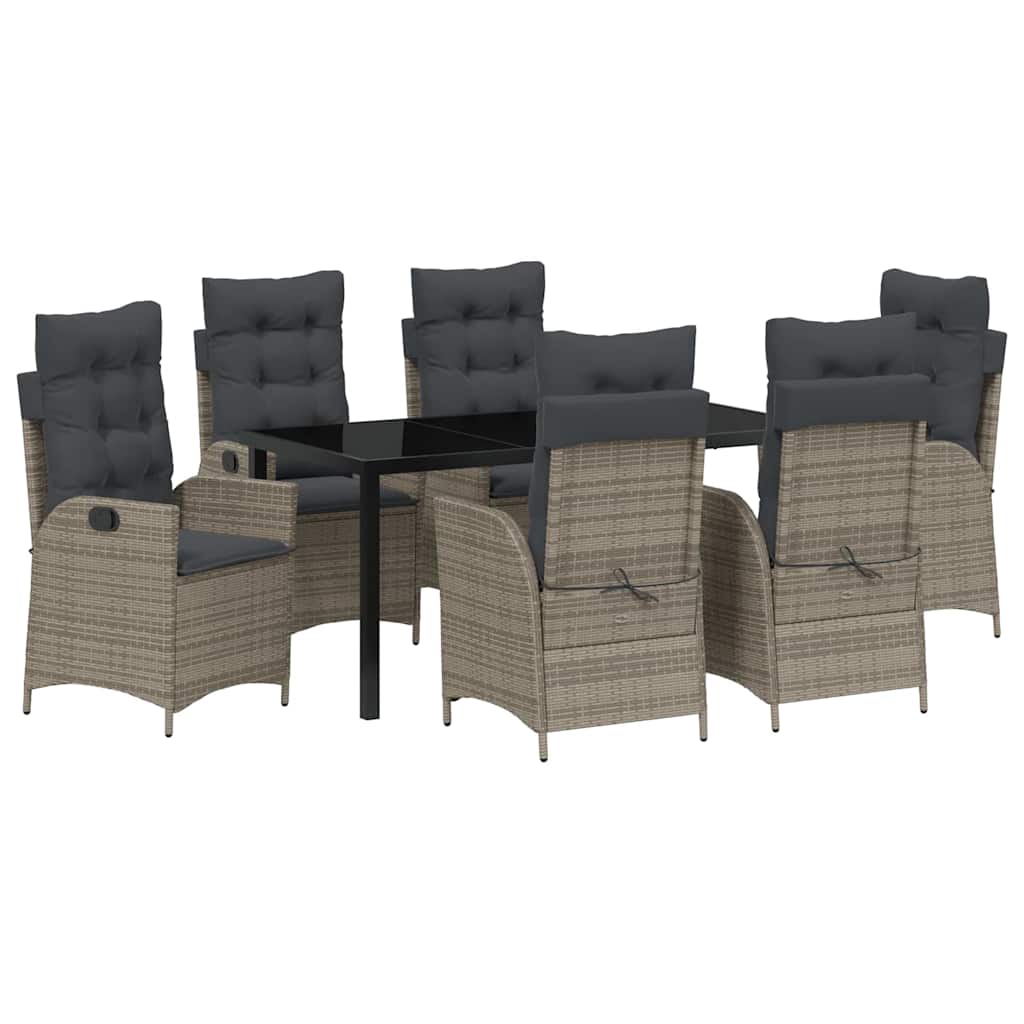 Garten Essgruppe mit Kissen 7 pcs Grau Poly-Rattan