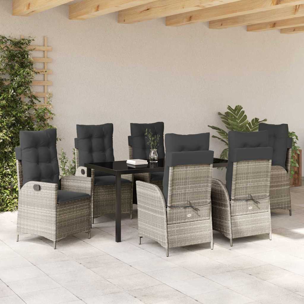 Garten Essgruppe mit Kissen 7 pcs Hellgrau Poly-Rattan