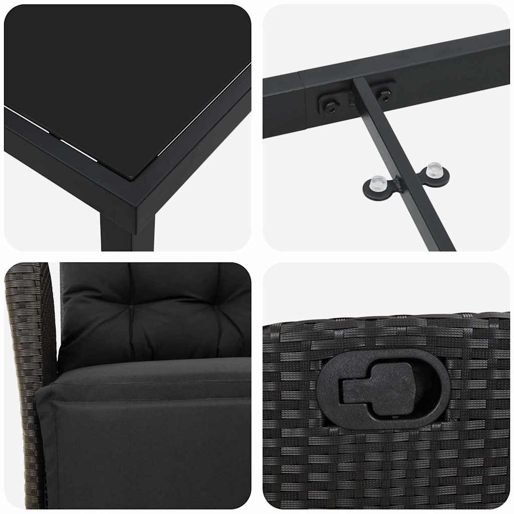 Garten Essgruppe mit Kissen 5 pcs Schwarz Poly-Rattan