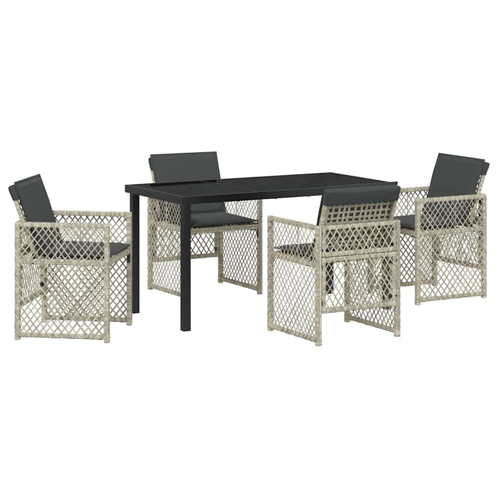 Garten Essgruppe 5 pcs Hellgrau Poly-Rattan