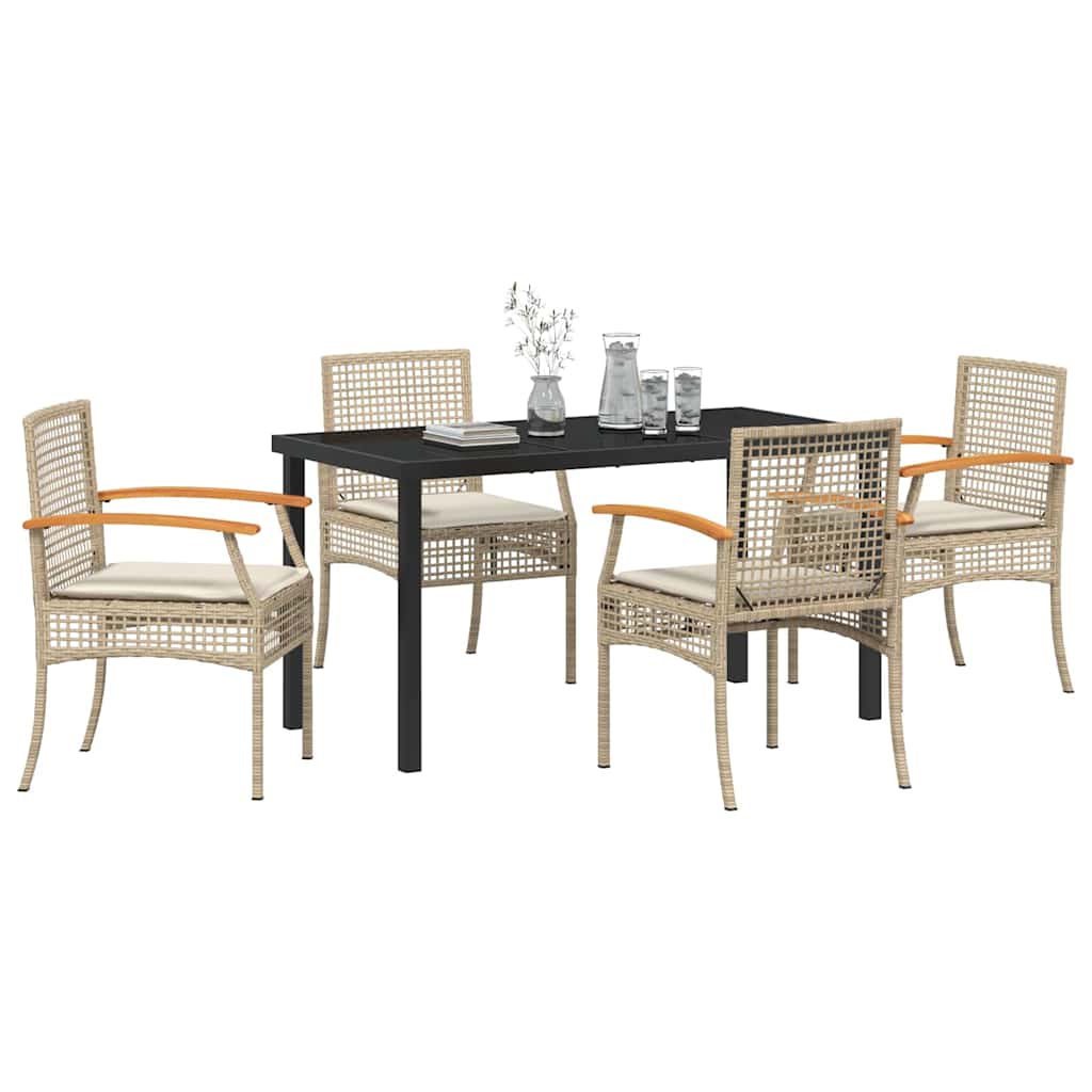 Garten Essgruppe mit Kissen 5 pcs Beige und Schwarz Rattan