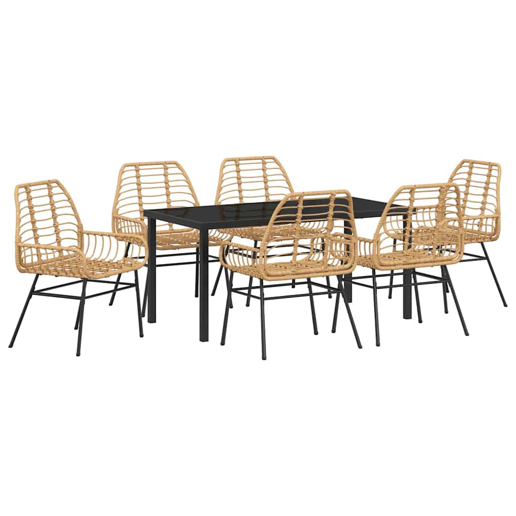 Garten Essgruppe 7 pcs Braun Poly-Rattan