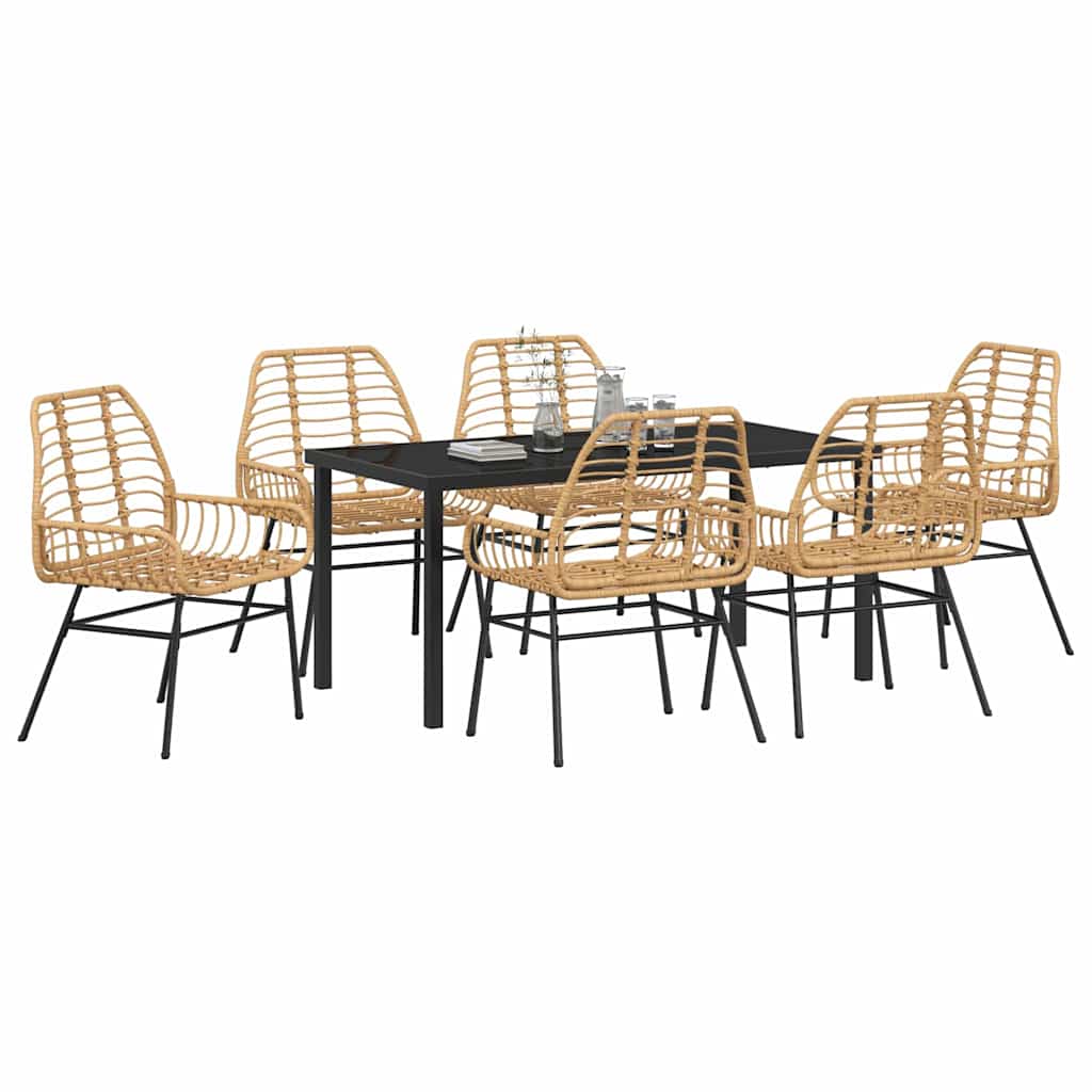 Garten Essgruppe 7 pcs Braun Poly-Rattan
