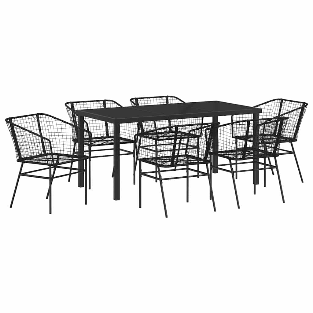Garten Essgruppe 7 pcs Schwarz Poly-Rattan