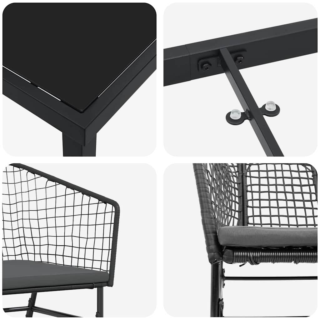 Garten Essgruppe 7 pcs Schwarz Poly-Rattan