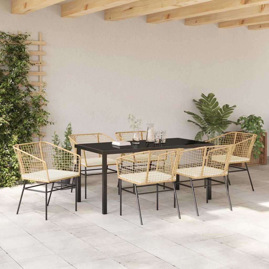 Garten Essgruppe 7 pcs Braun Poly-Rattan