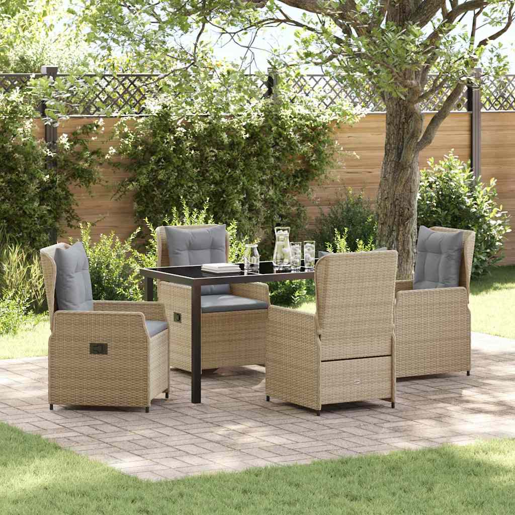 Garten Essgruppe 5 pcs Beige und Hellgrau Poly-Rattan