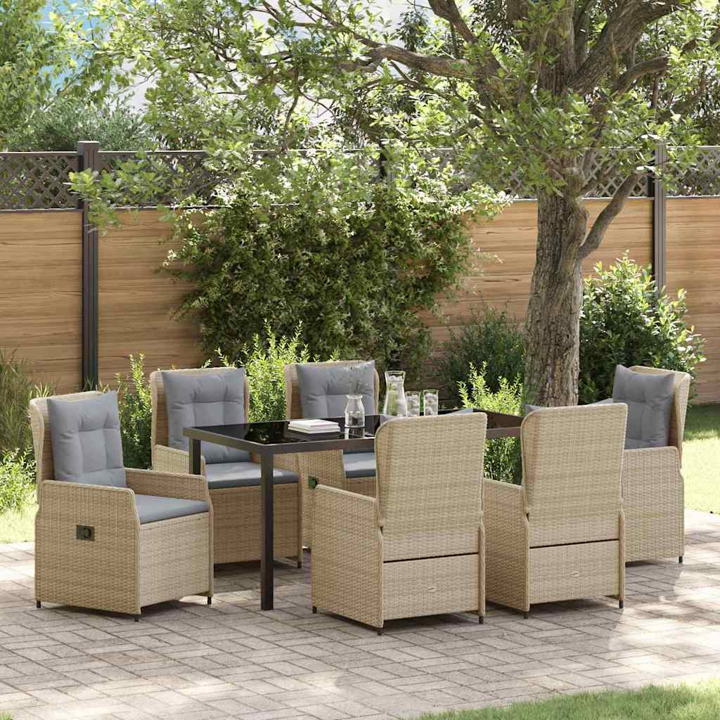 Garten Essgruppe 7 pcs Beige und Hellgrau Poly-Rattan