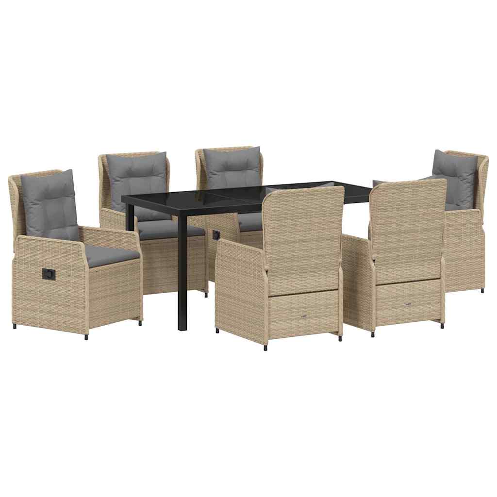 Garten Essgruppe 7 pcs Beige und Hellgrau Poly-Rattan