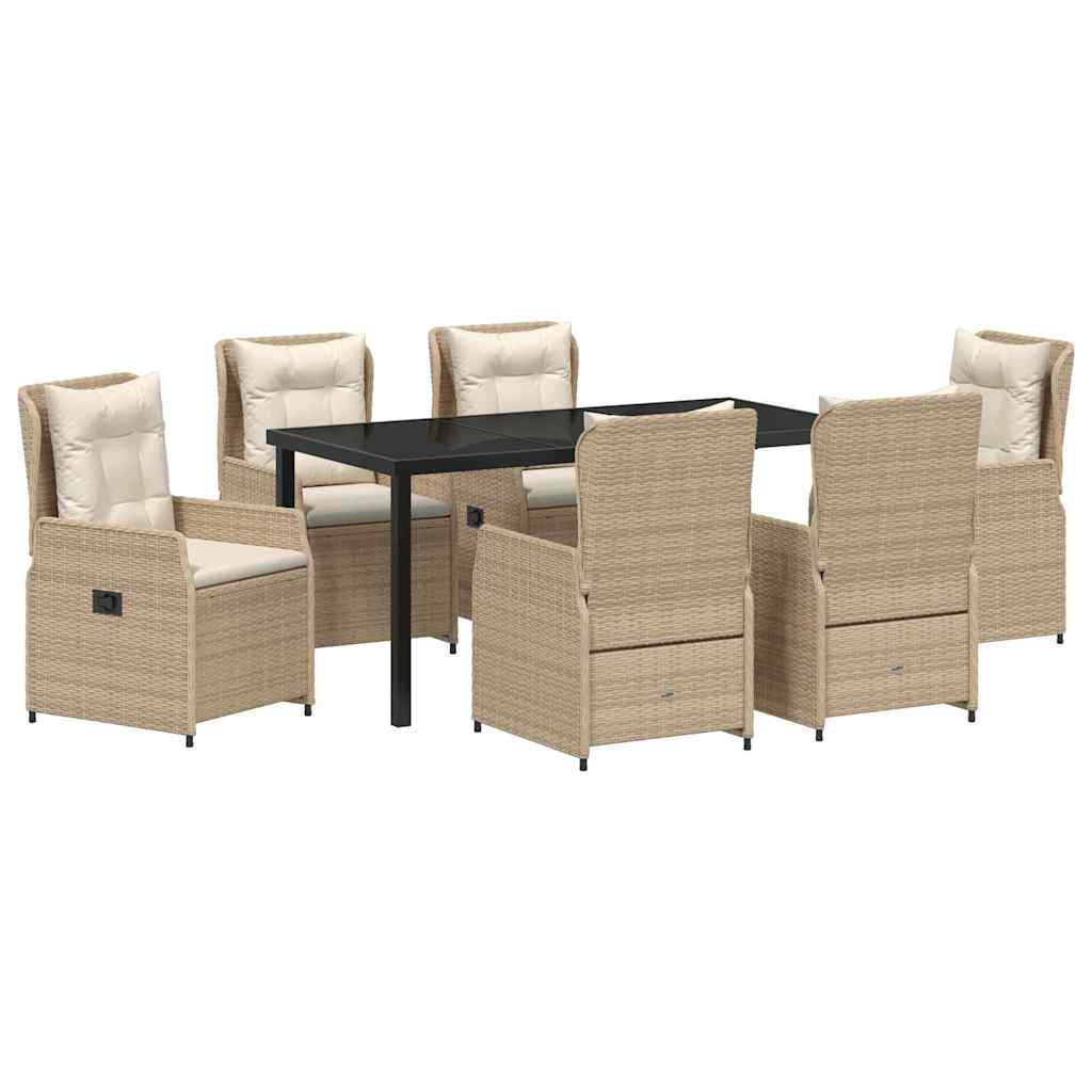 Garten Essgruppe 7 pcs Beige und Hellgrau Poly-Rattan