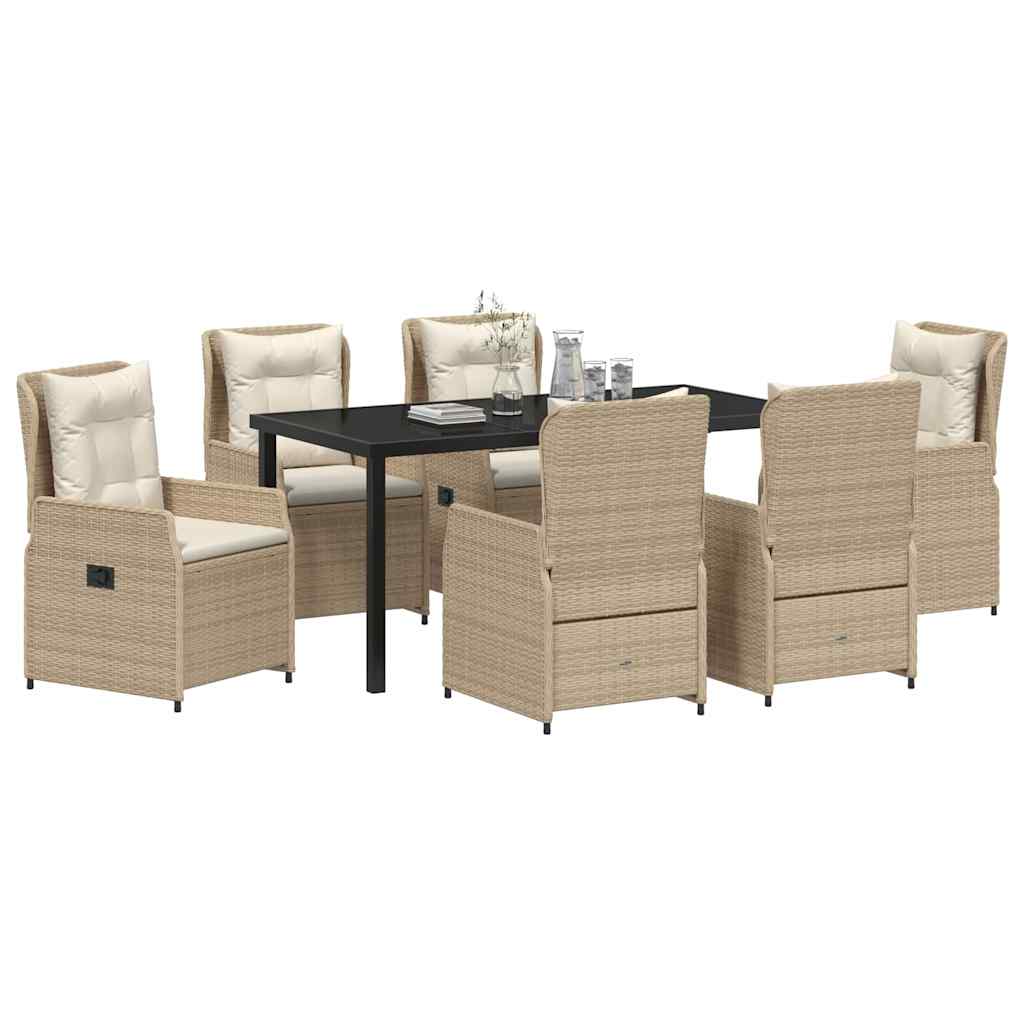 Garten Essgruppe 7 pcs Beige und Hellgrau Poly-Rattan