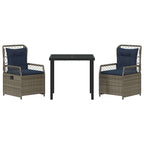 Garten Essgruppe 3 pcs Grau Poly-Rattan