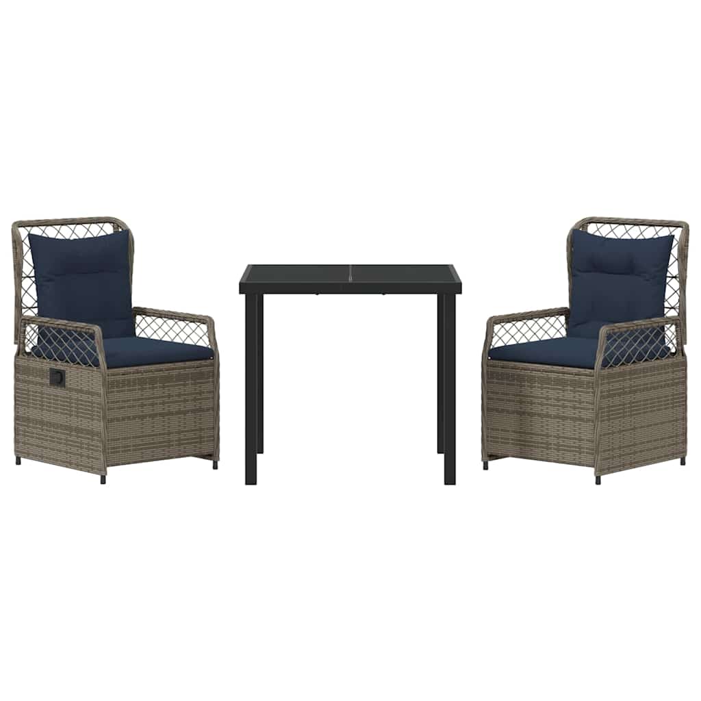 Garten Essgruppe 3 pcs Grau Poly-Rattan