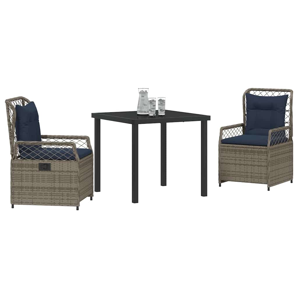 Garten Essgruppe 3 pcs Grau Poly-Rattan
