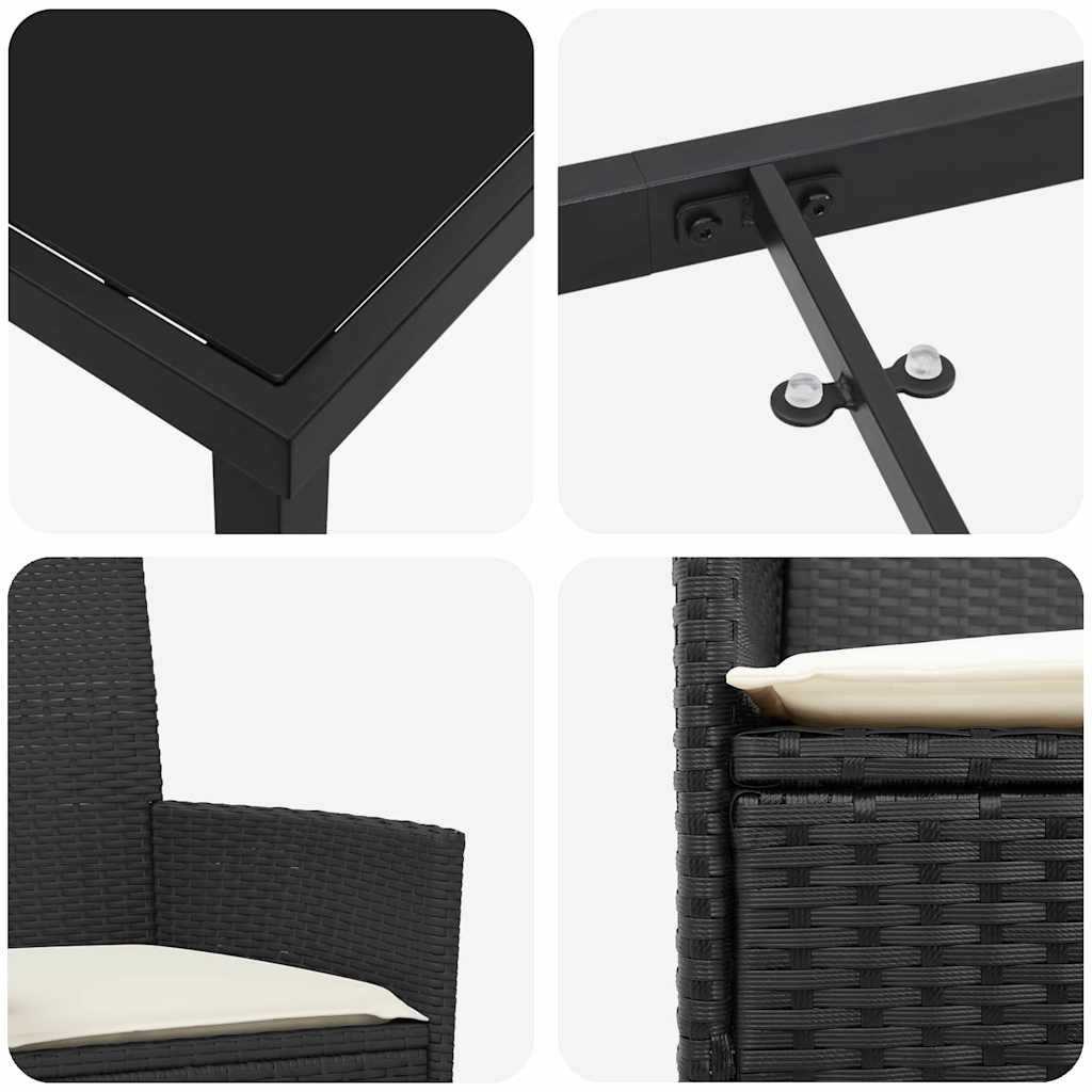 Garten Essgruppe 7 pcs Schwarz Poly-Rattan